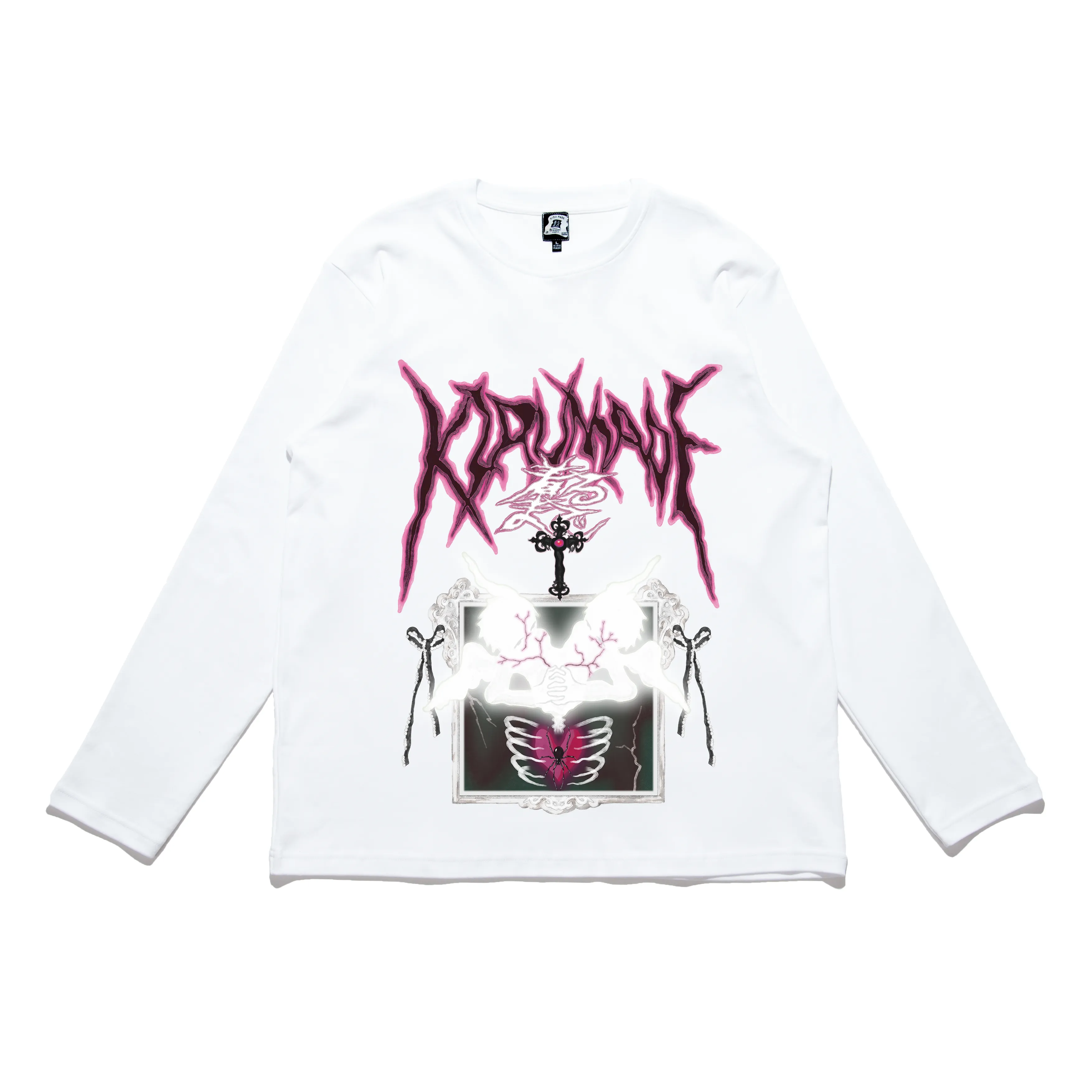 "Gothic Hearts" Cut and Sew Wide-body Long Sleeved Tee White/Black