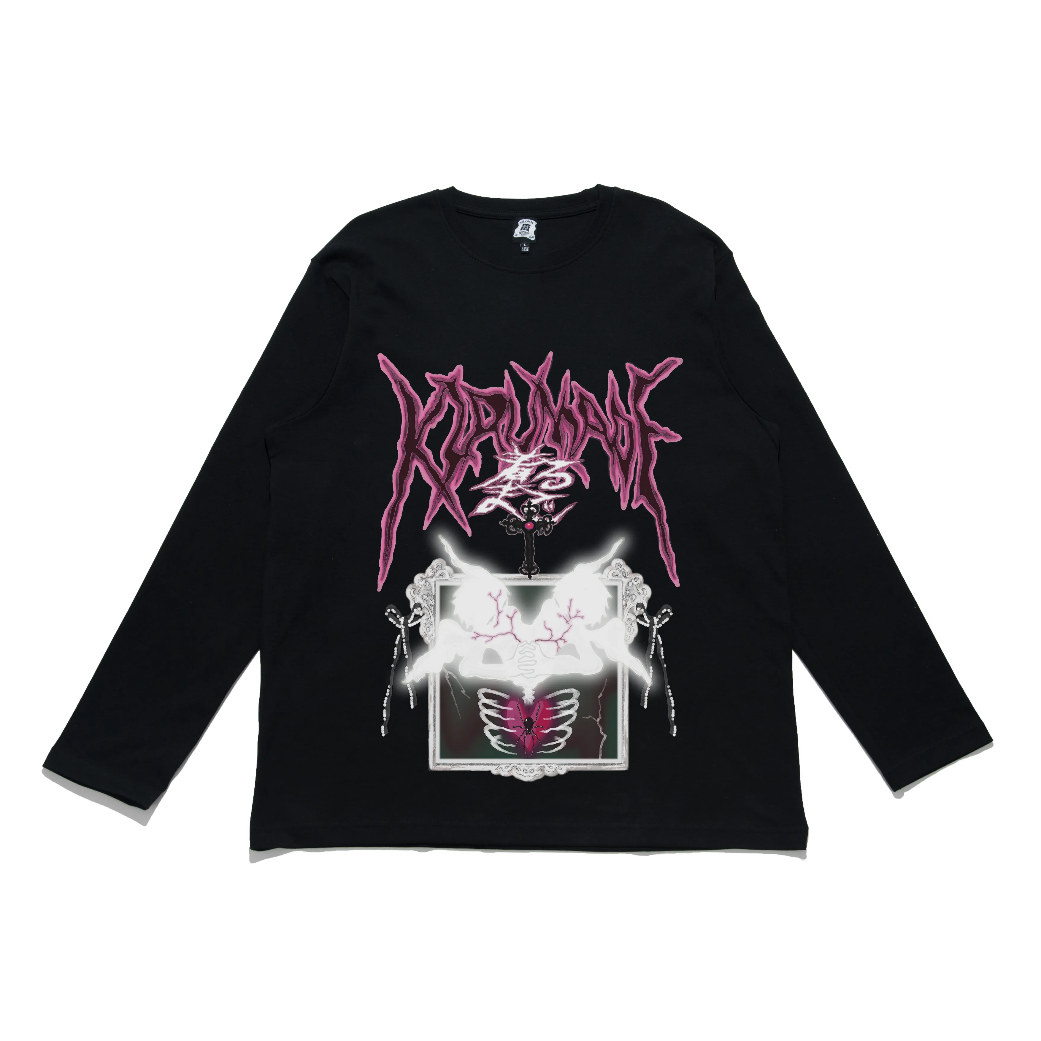 "Gothic Hearts" Cut and Sew Wide-body Long Sleeved Tee White/Black