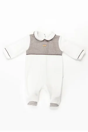 "Reuben" Brown Houndstooth Velour Sleepsuit
