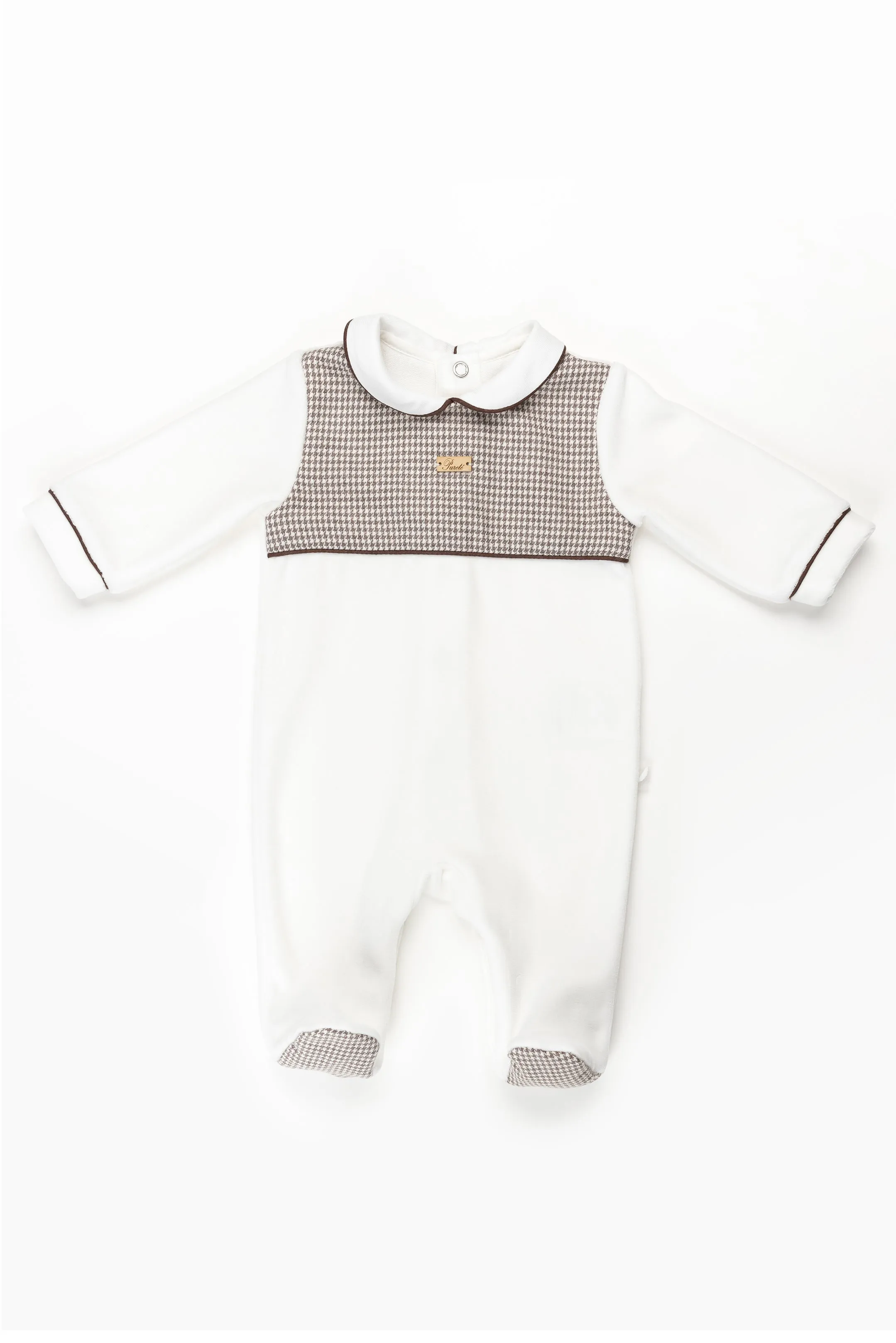 "Reuben" Brown Houndstooth Velour Sleepsuit