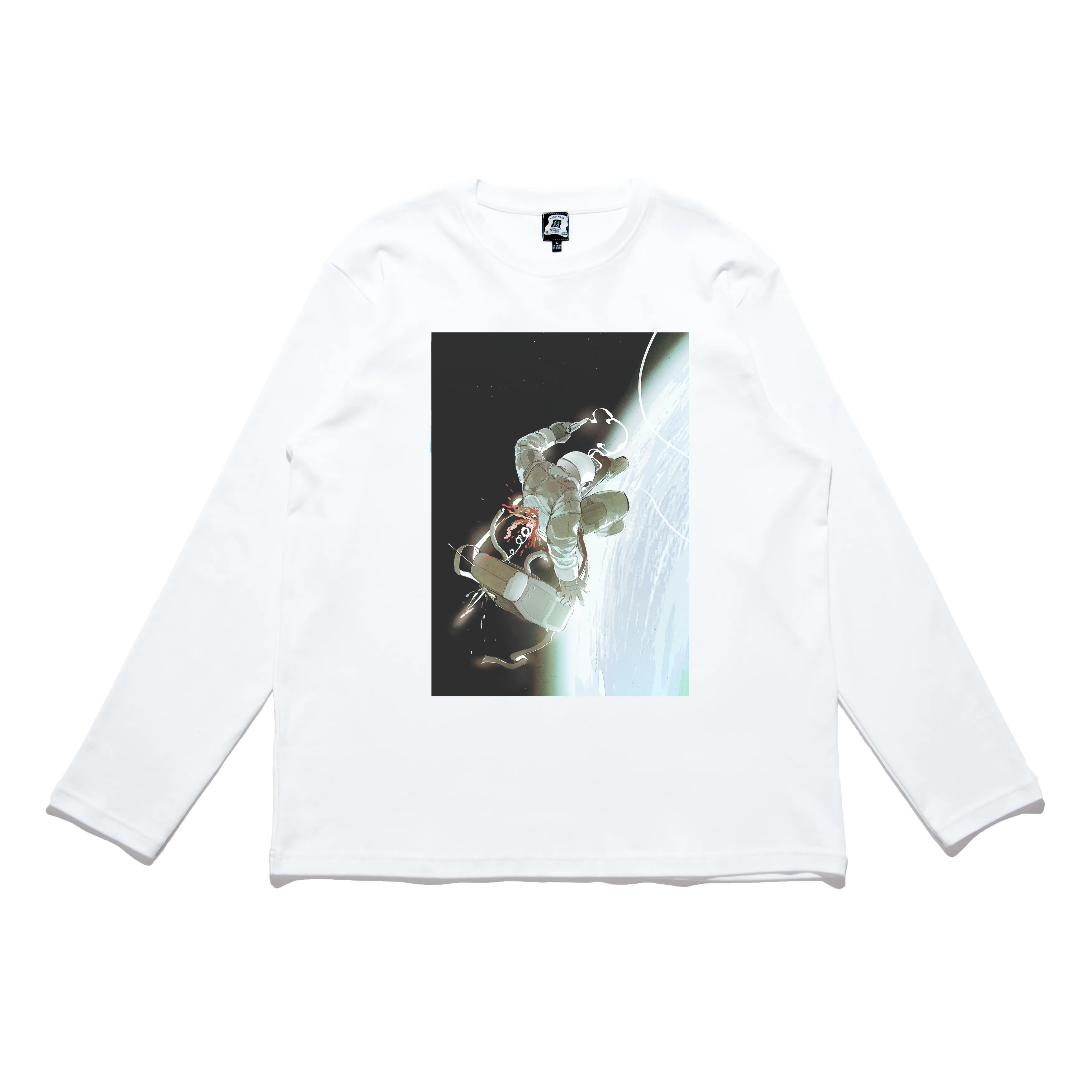 "Silent" Cut and Sew Wide-body Long Sleeved Tee White/Black