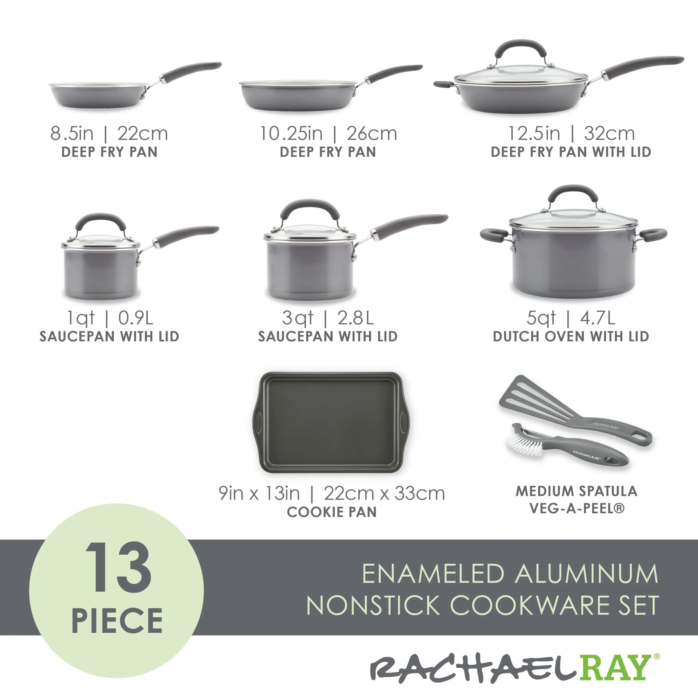 Rachael Ray Create Delicious Nonstick Cookware Induction Pots and Pans Set, 13 Piece - Gray Shimmer