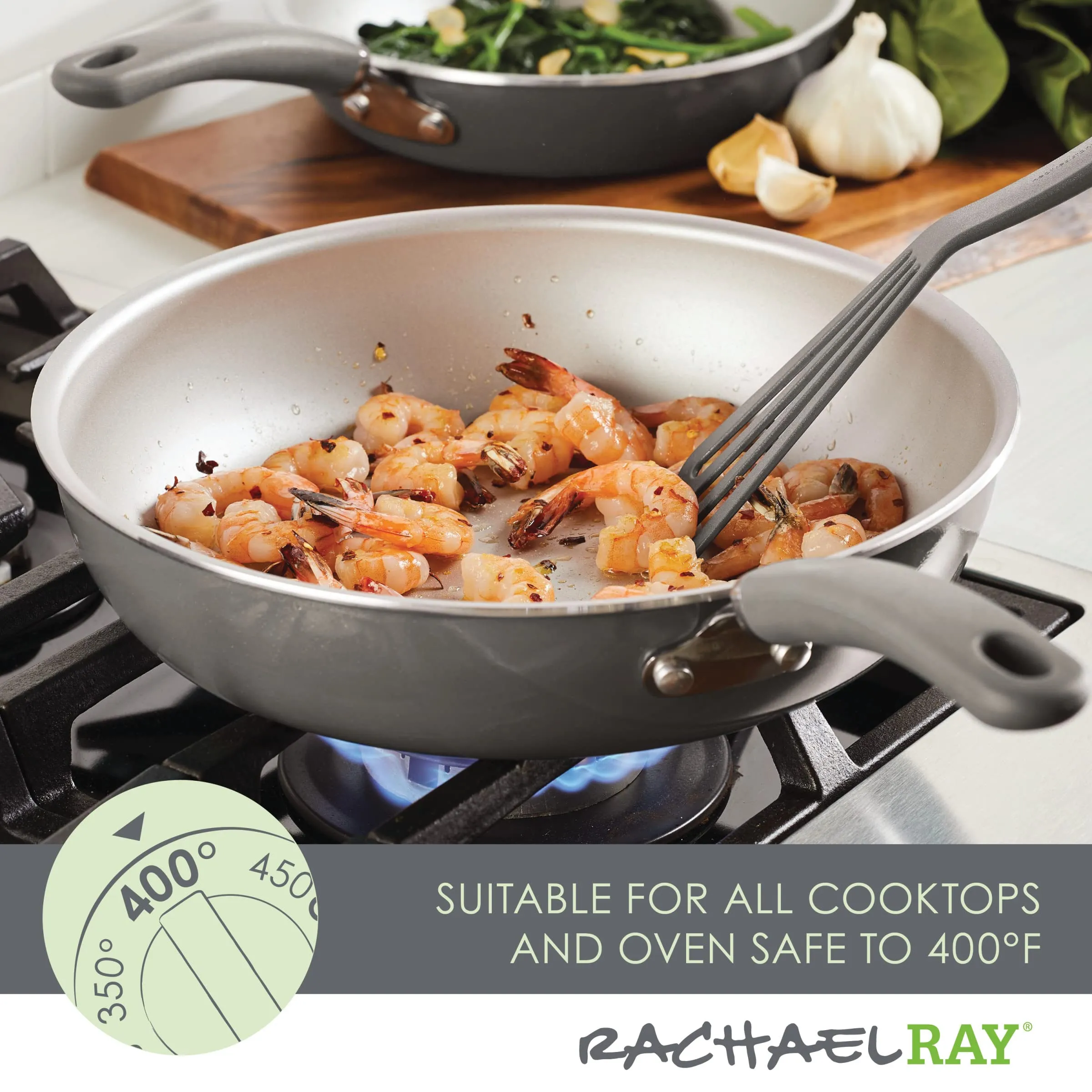 Rachael Ray Create Delicious Nonstick Cookware Induction Pots and Pans Set, 13 Piece - Gray Shimmer