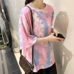 Rainbow Tie Dye Style Short Sleeve Loose Shirt
