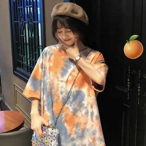 Rainbow Tie Dye Style Short Sleeve Loose Shirt