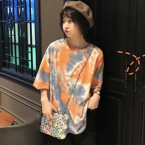 Rainbow Tie Dye Style Short Sleeve Loose Shirt