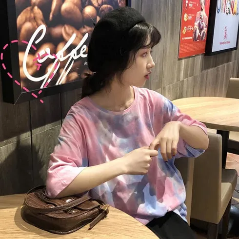 Rainbow Tie Dye Style Short Sleeve Loose Shirt