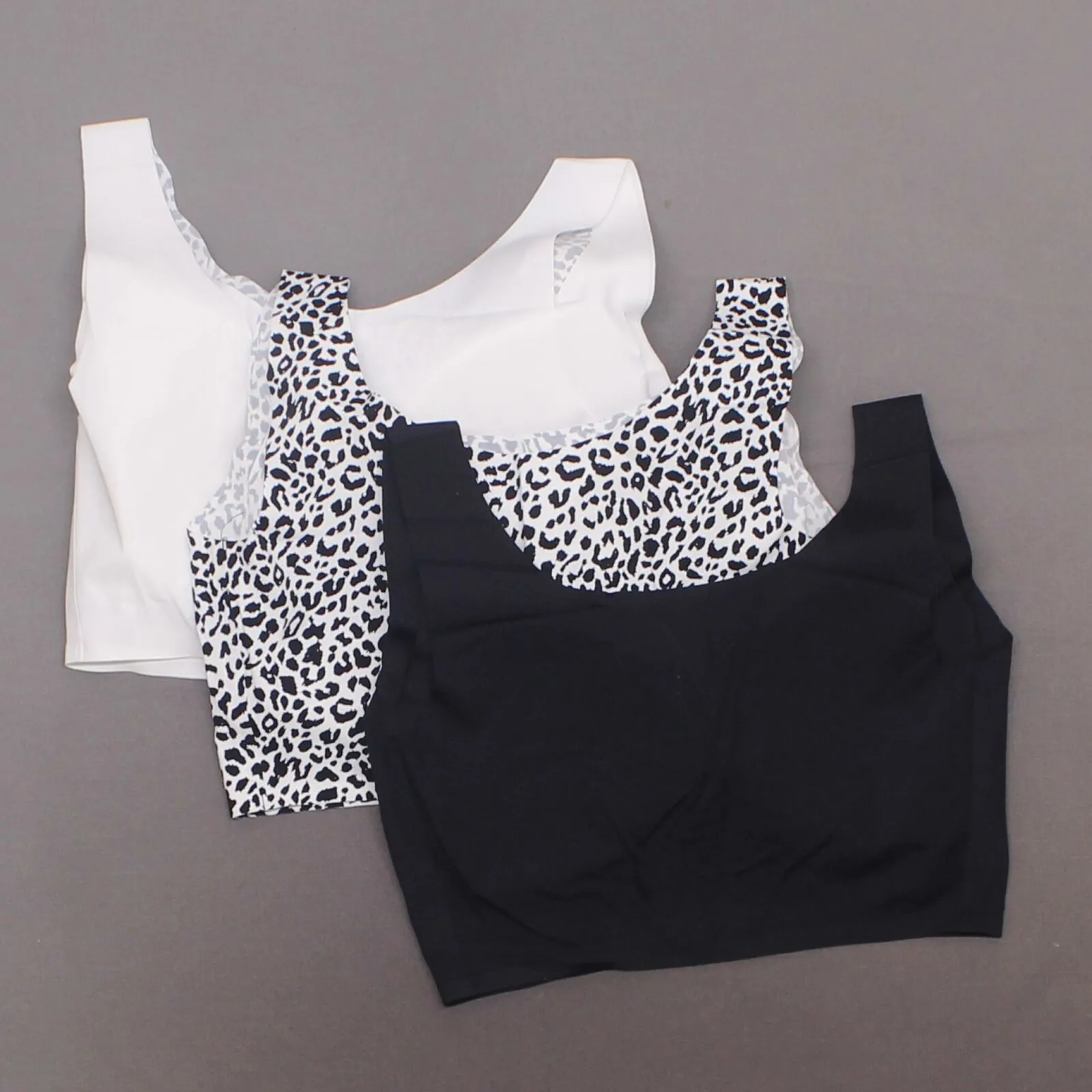 Rhonda Shear 3 Pack Body Bras With Removable Pads Black/ Leopard/ White Large