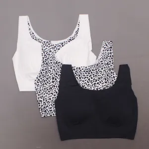 Rhonda Shear 3 Pack Body Bras With Removable Pads Black/ Leopard/ White Large