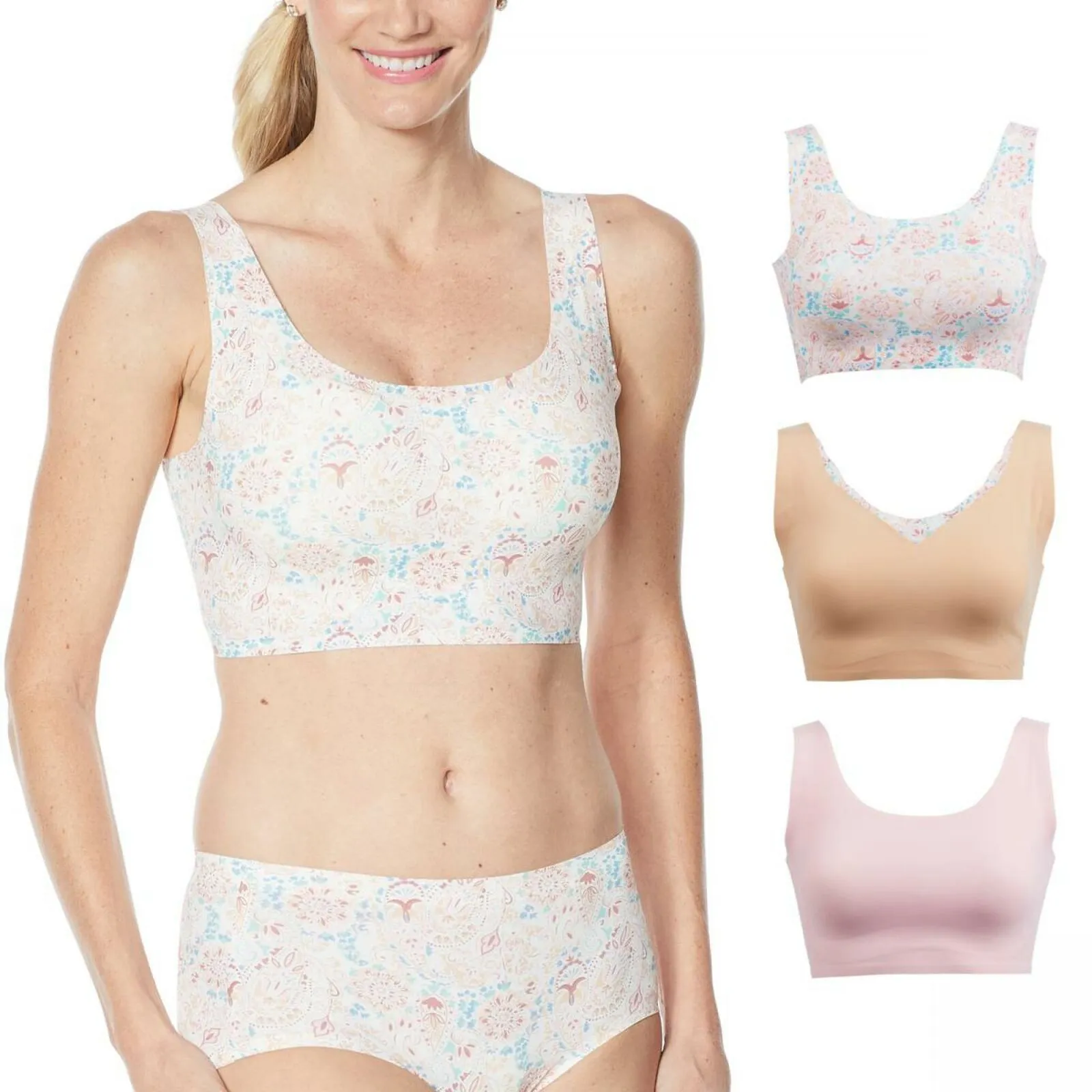 Rhonda Shear 3 Pack Body Bras With Removable Pads Pink Large