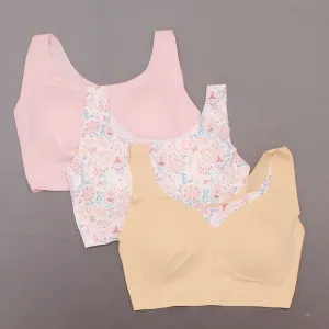 Rhonda Shear 3 Pack Body Bras With Removable Pads Pink Large
