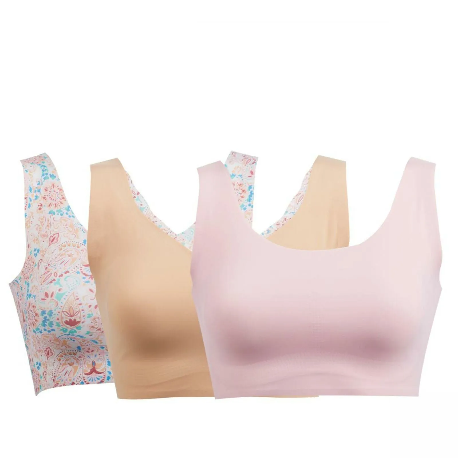 Rhonda Shear 3 Pack Body Bras With Removable Pads Pink Large