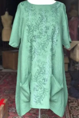 Sea Clouds Linen Dress Seaweed 2261-P