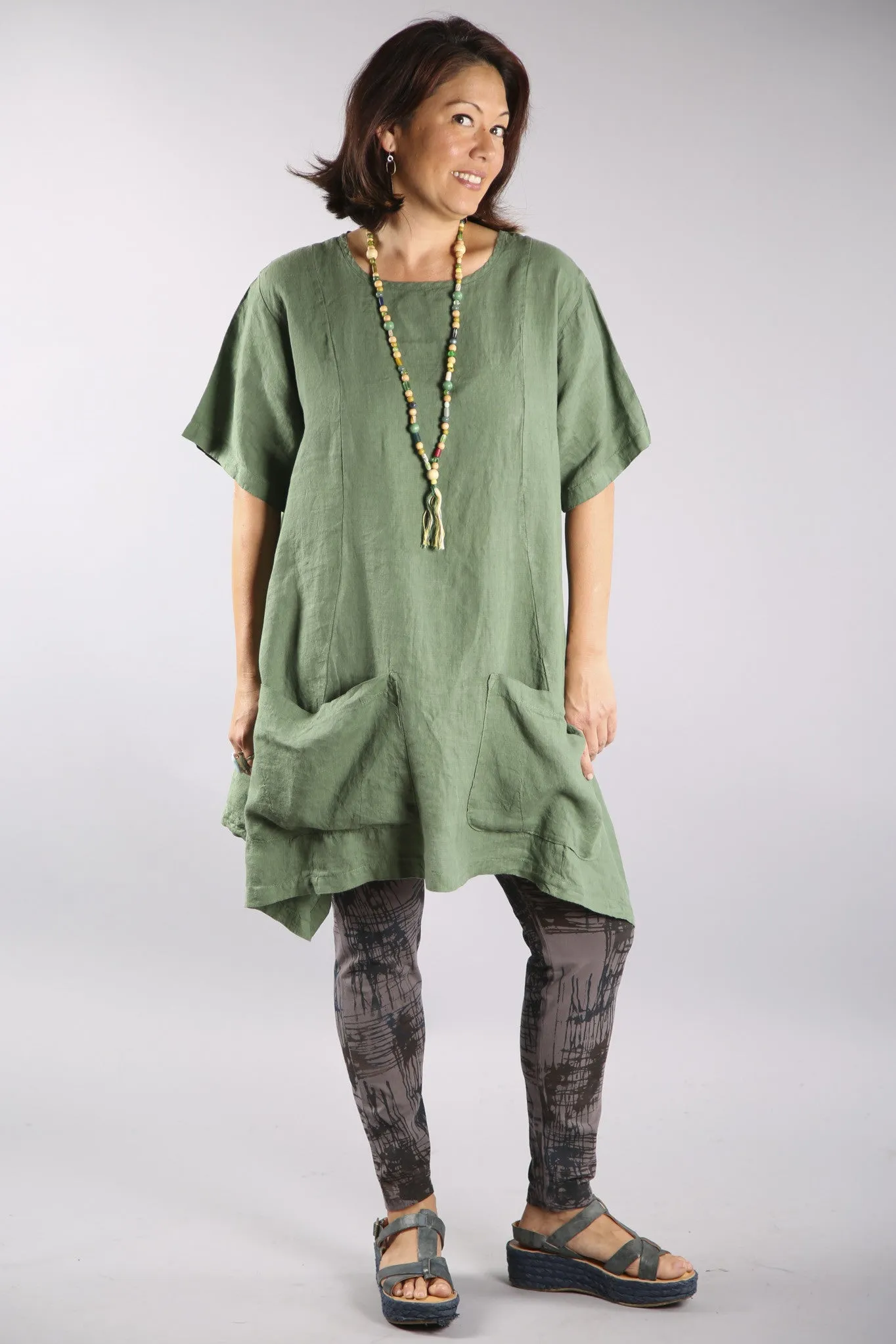 Sea Clouds Linen Dress Seaweed 2261-U