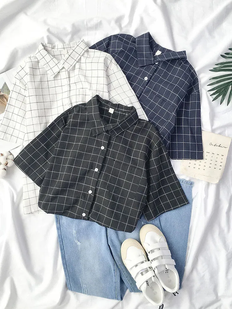 Short Sleeve Color Block Plaid Shirt