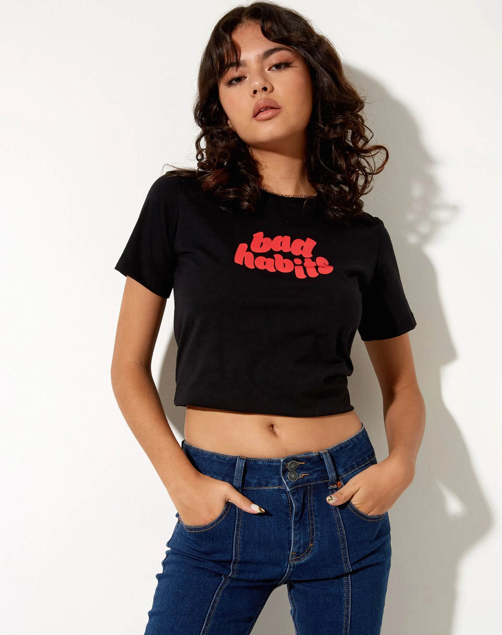 Shrunk Tee in Black Bad Habits