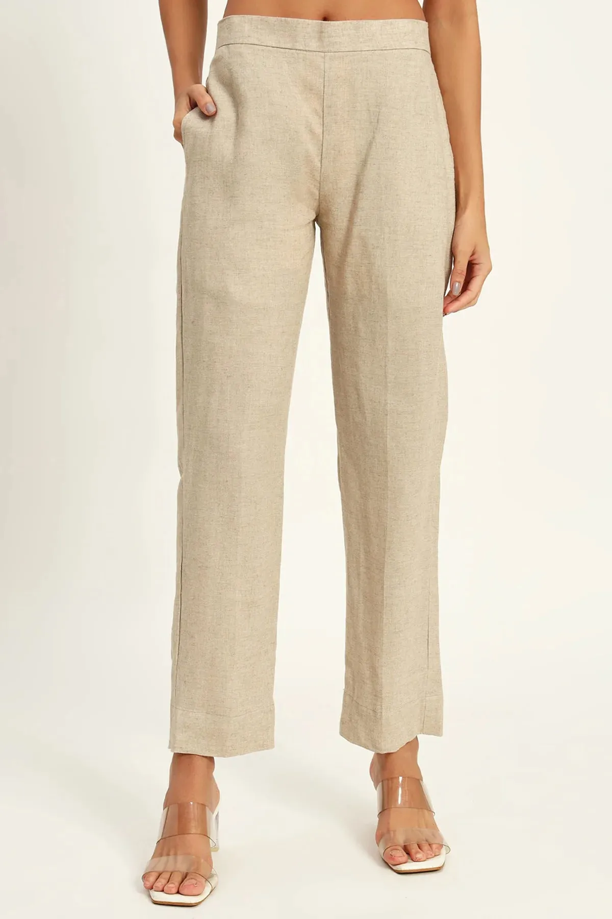 Signature Lapel Kurta Pant Set, Beige