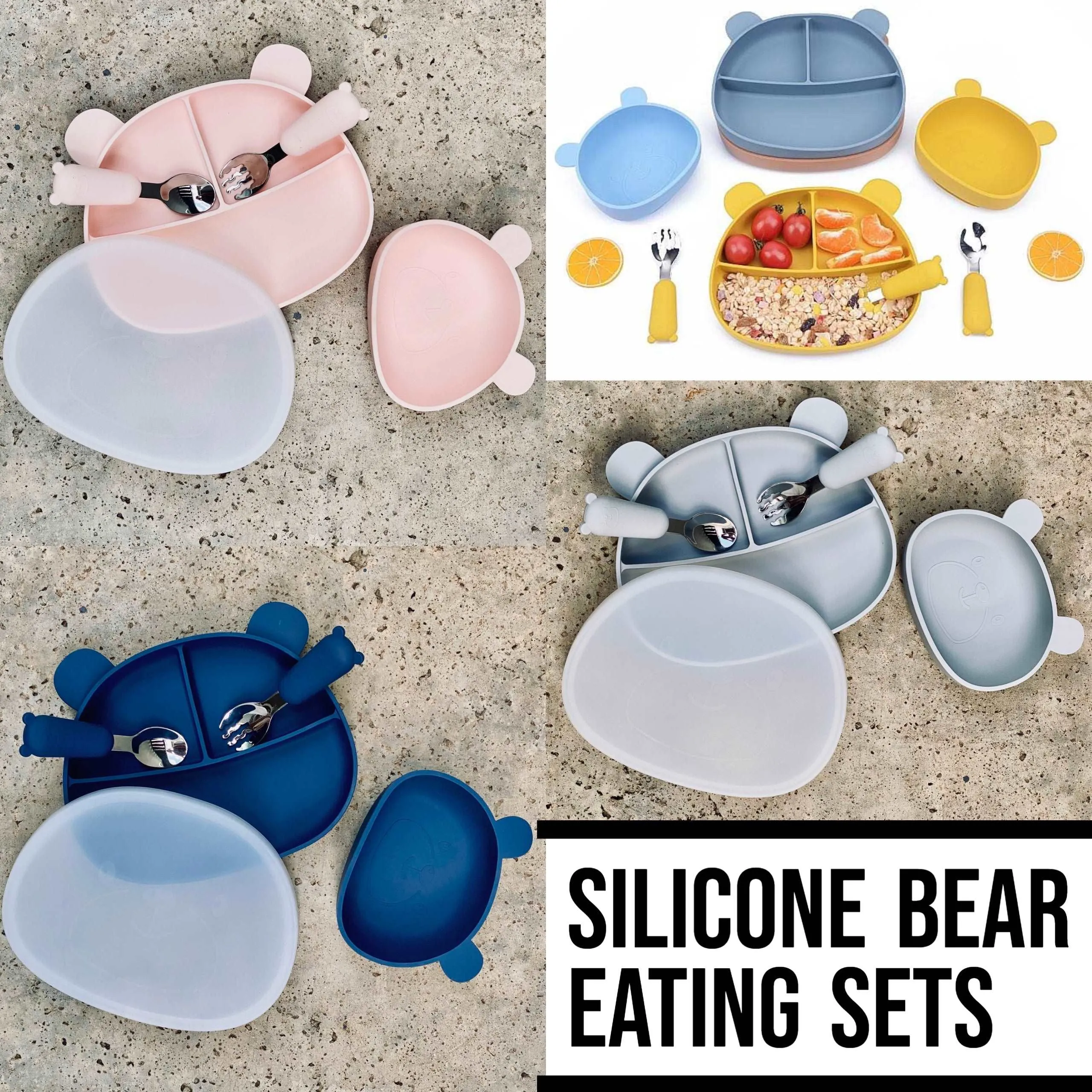 Silicone Bear Plate, Bowl & Cutlery Sets