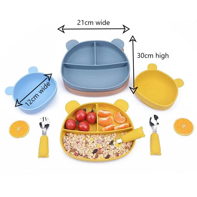 Silicone Bear Plate, Bowl & Cutlery Sets