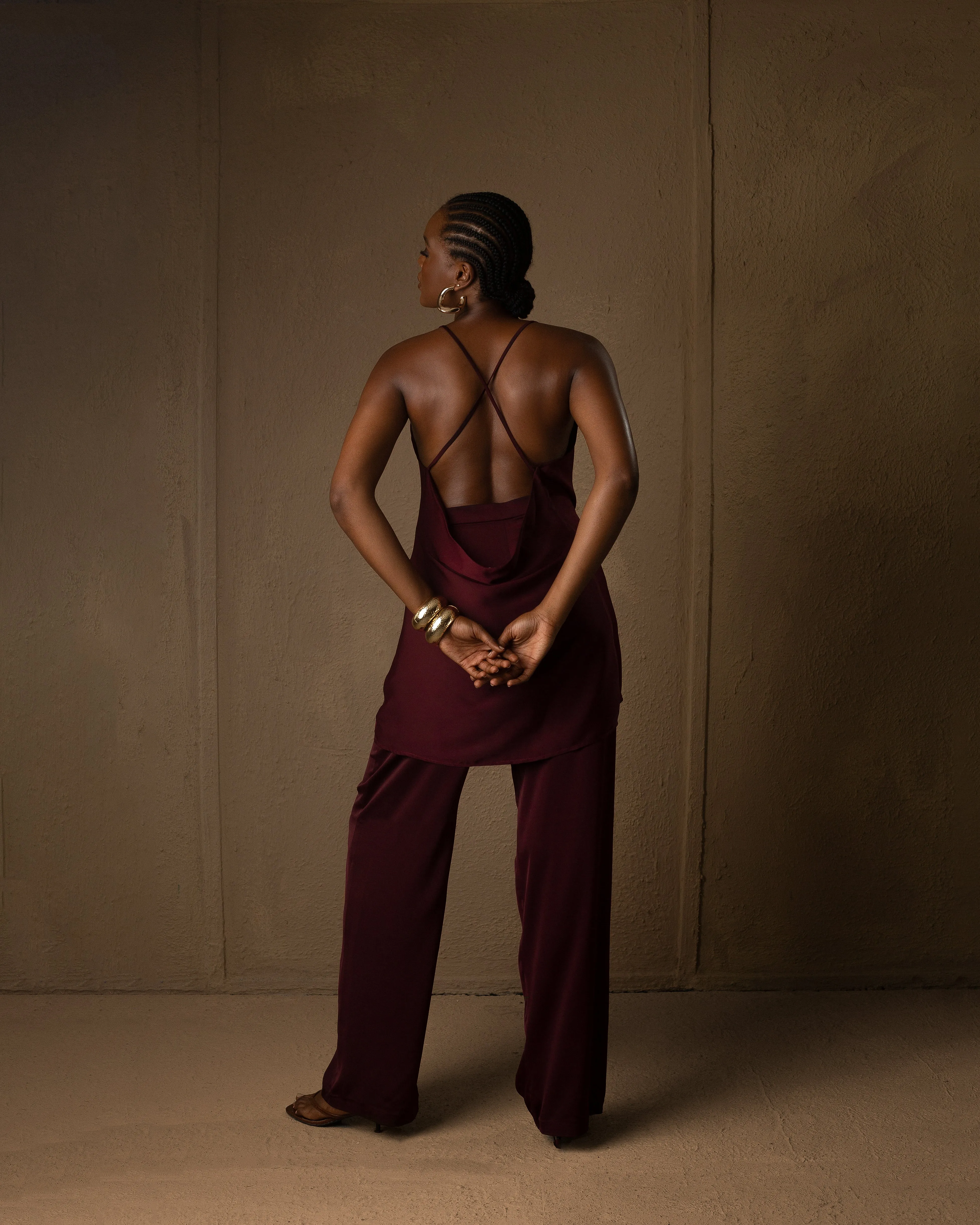 Sleeveless Silk set Burgundy