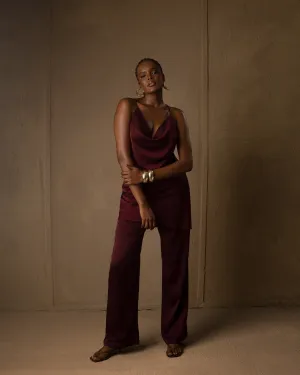 Sleeveless Silk set Burgundy