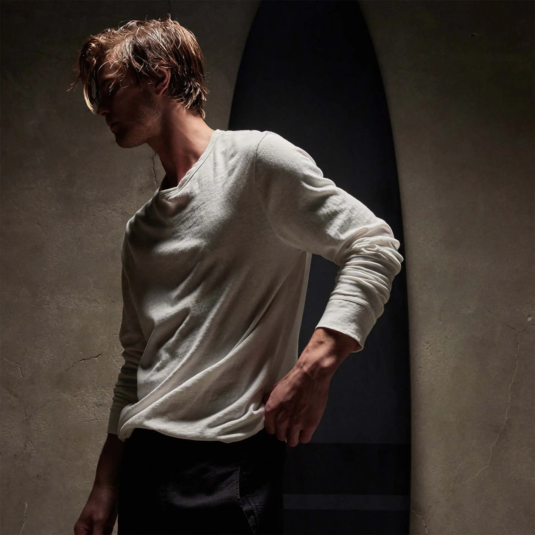 Slub Jersey Long Sleeve Crew - White