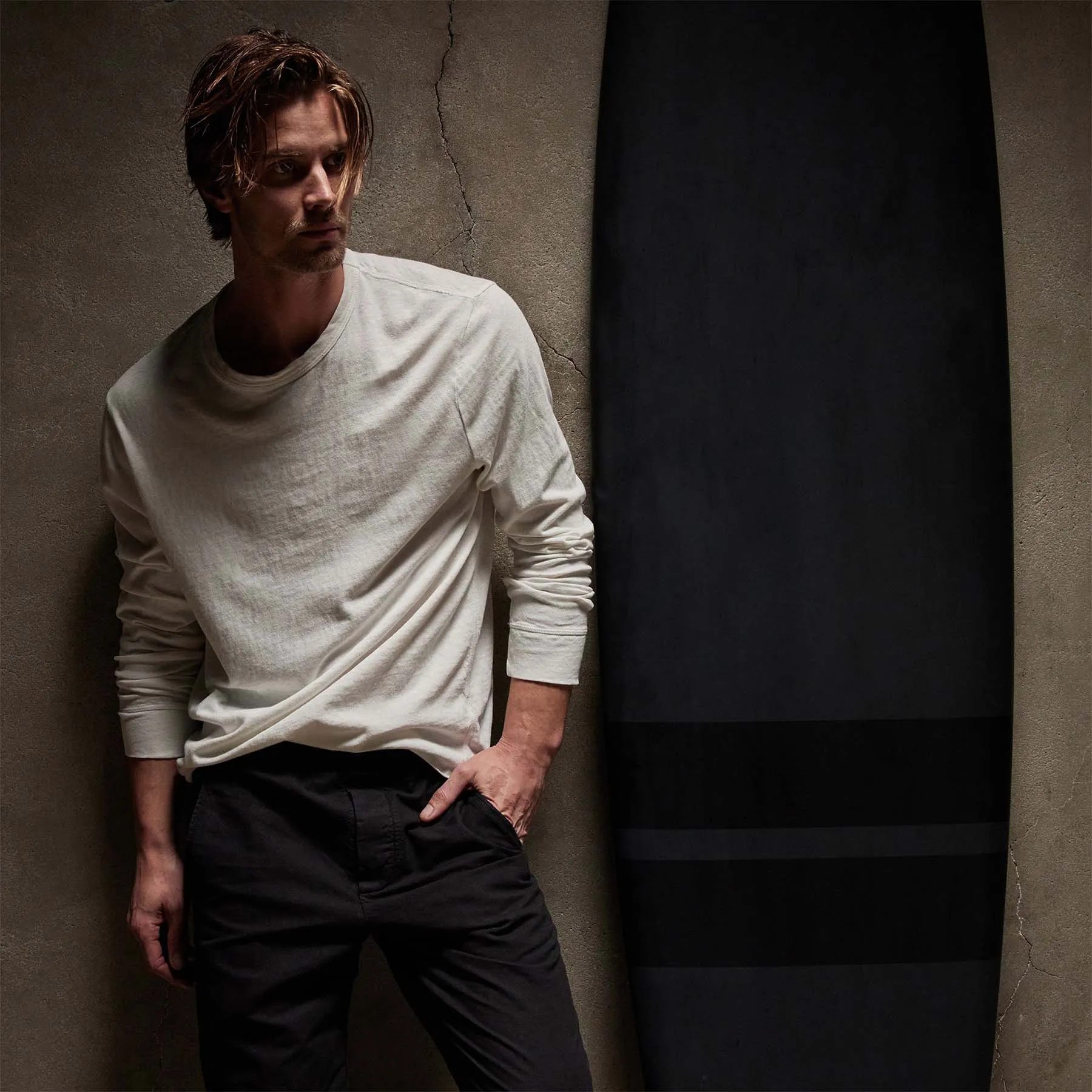 Slub Jersey Long Sleeve Crew - White