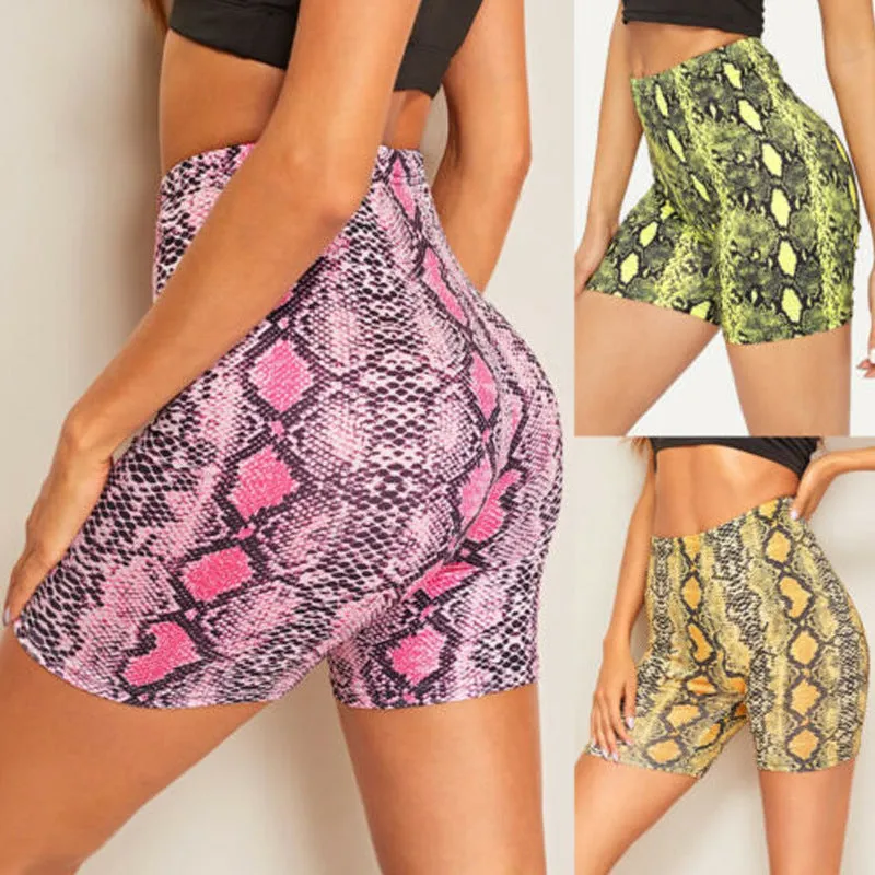 Snake Print High Waist Fitness Shorts