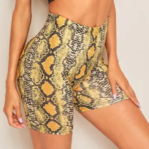Snake Print High Waist Fitness Shorts