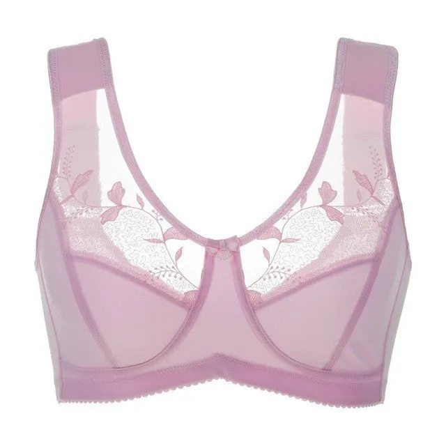 Soft Cups Embroidered Wireless Full Coverage Minimizer Bra
