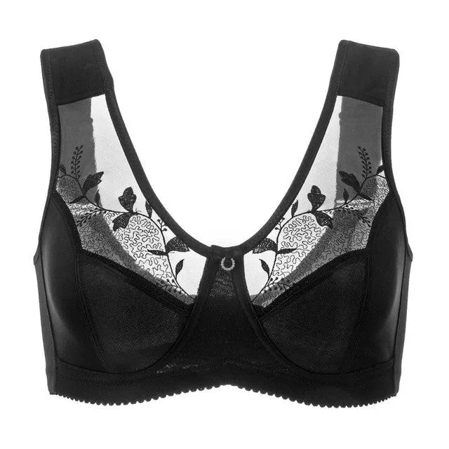 Soft Cups Embroidered Wireless Full Coverage Minimizer Bra