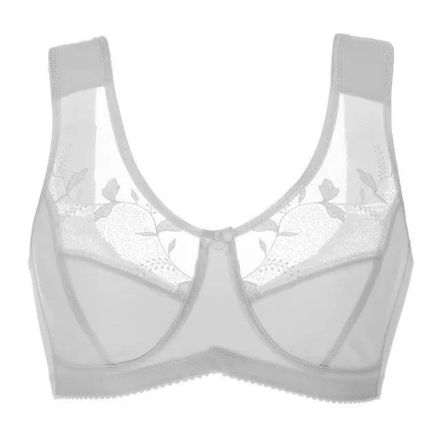 Soft Cups Embroidered Wireless Full Coverage Minimizer Bra