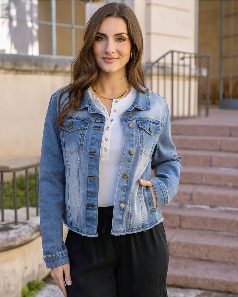 Soft Wash Denim Jacket in Mid Wash.