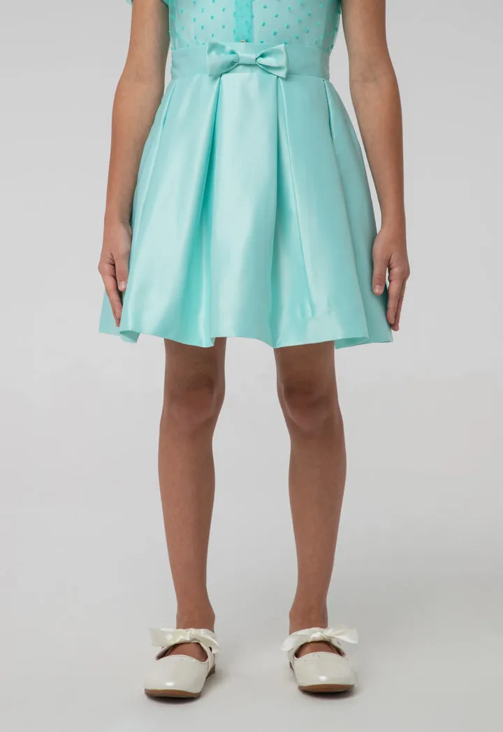 Solid Box Pleated Bow Flare Skirt