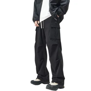 Solid Color Cargo Parachute Pants