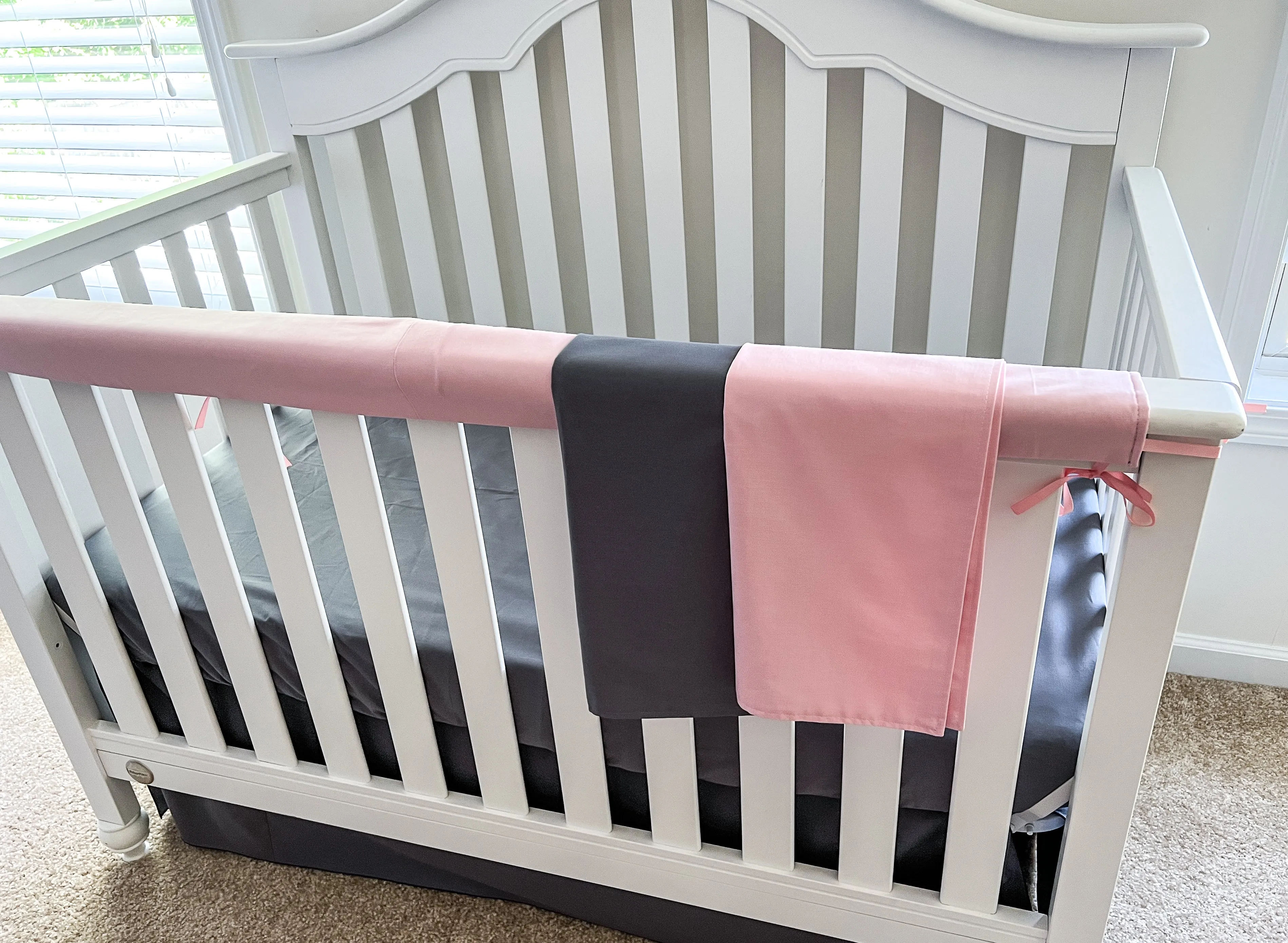Steel Gray and Pink Baby Crib Bedding Set All in One