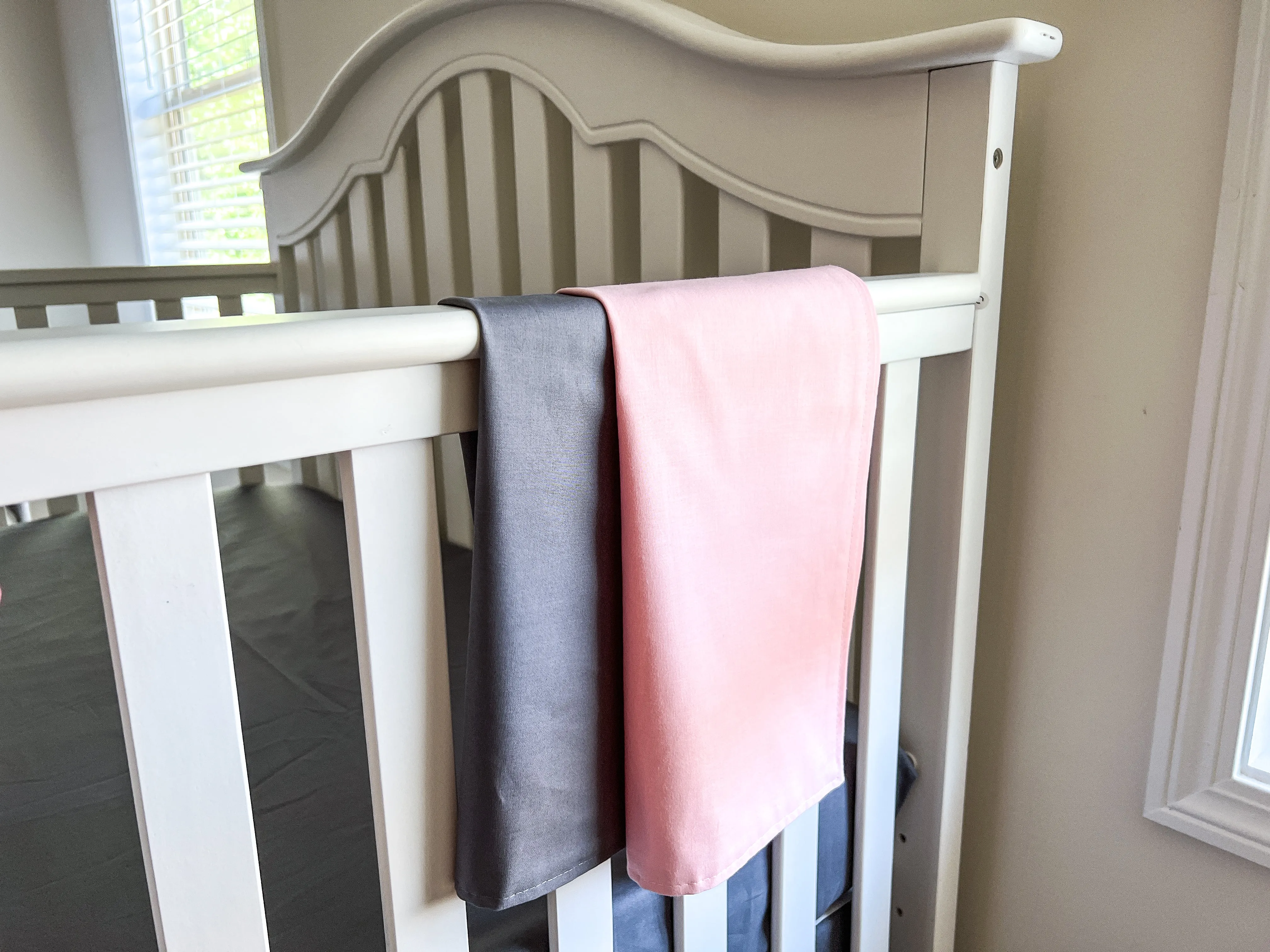 Steel Gray and Pink Baby Crib Bedding Set All in One