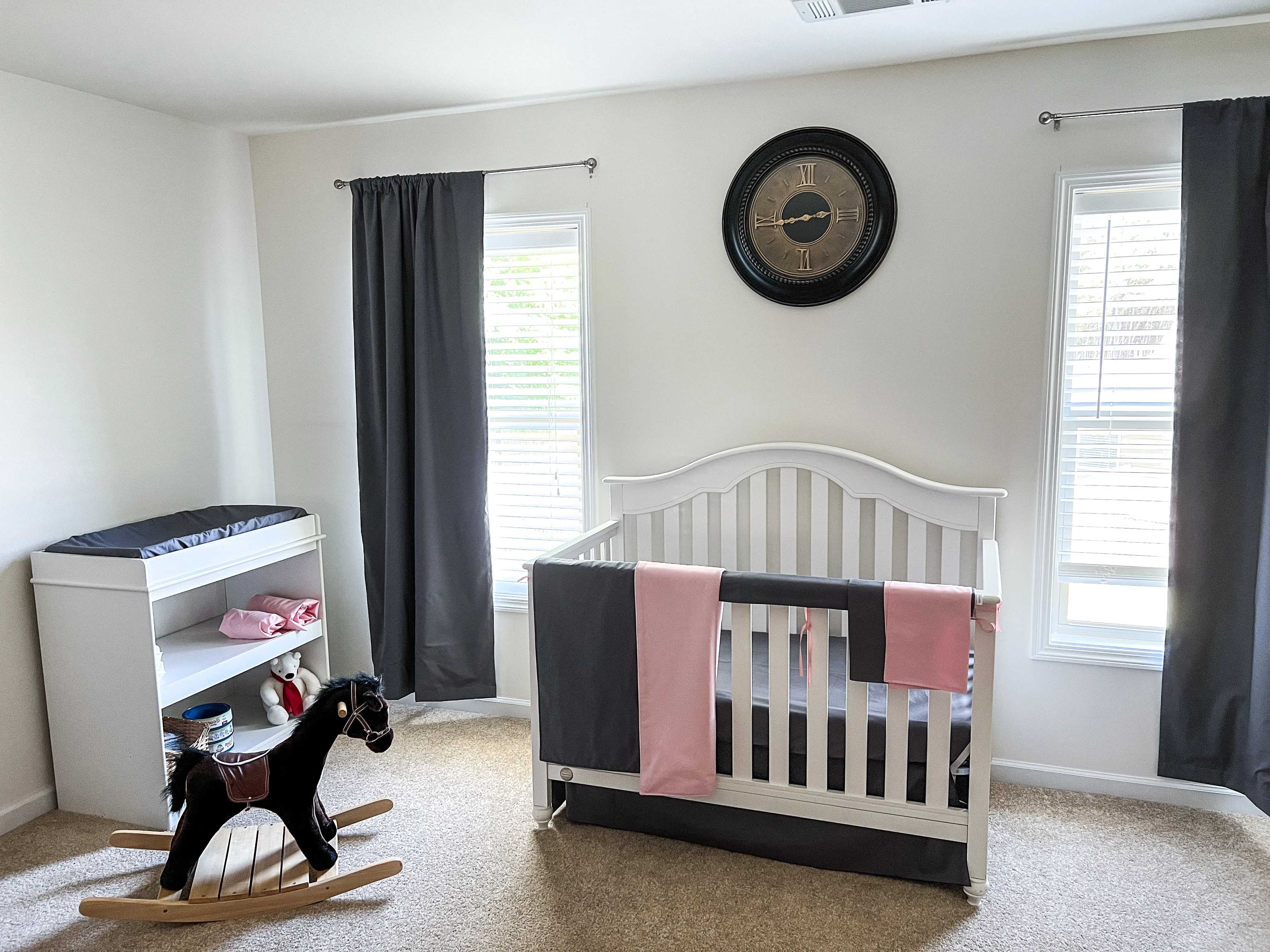 Steel Gray and Pink Baby Crib Bedding Set All in One