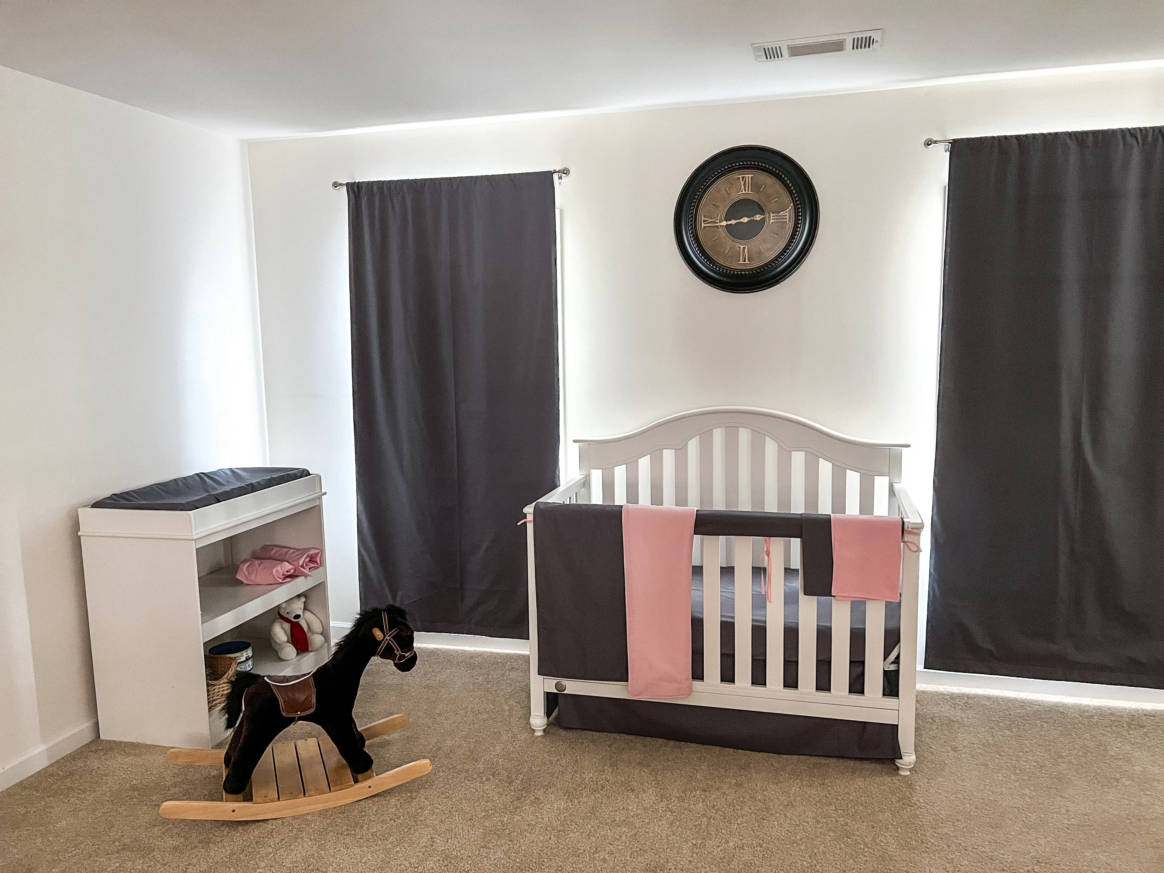 Steel Gray and Pink Baby Crib Bedding Set All in One