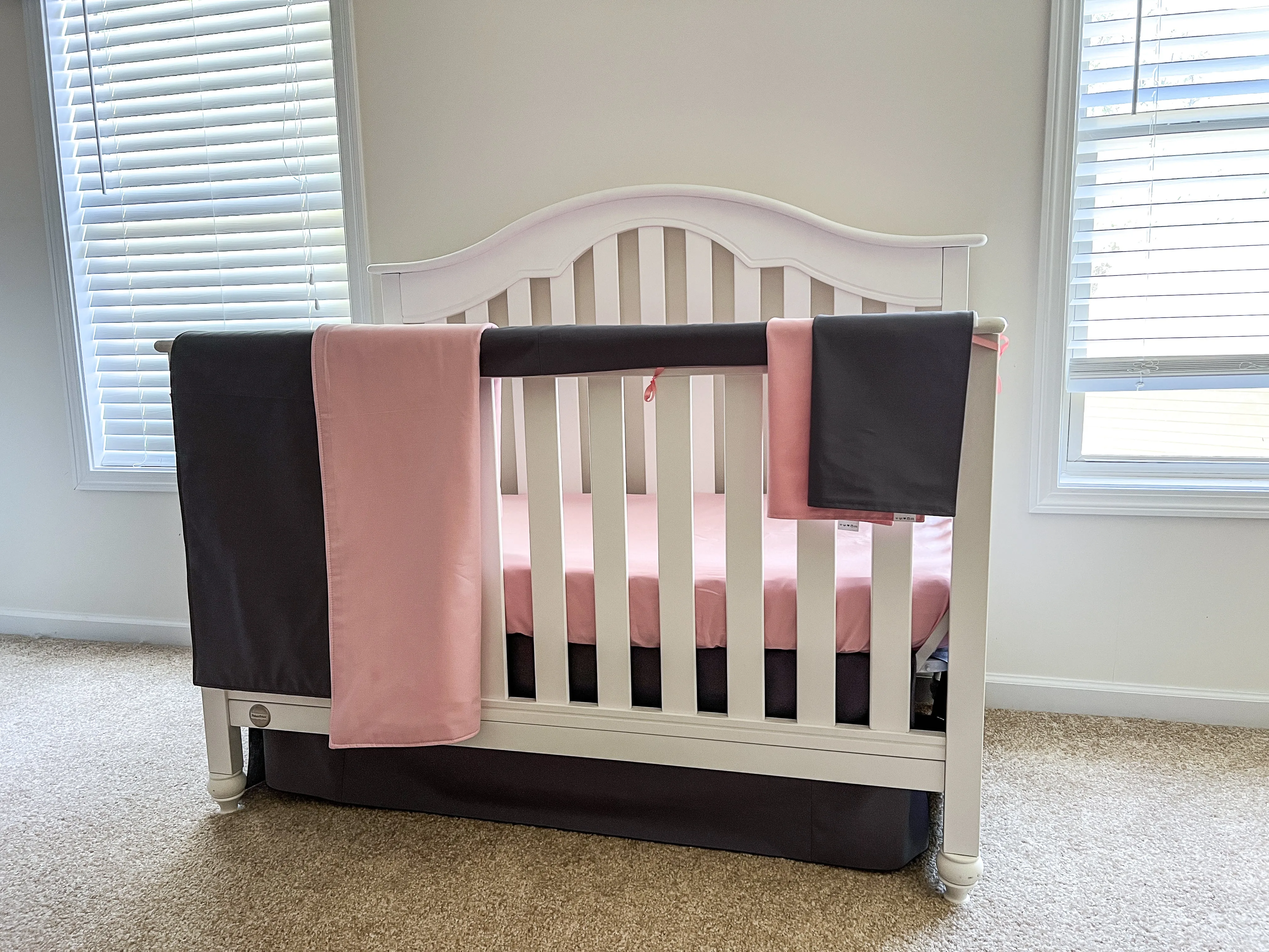 Steel Gray and Pink Baby Crib Bedding Set All in One