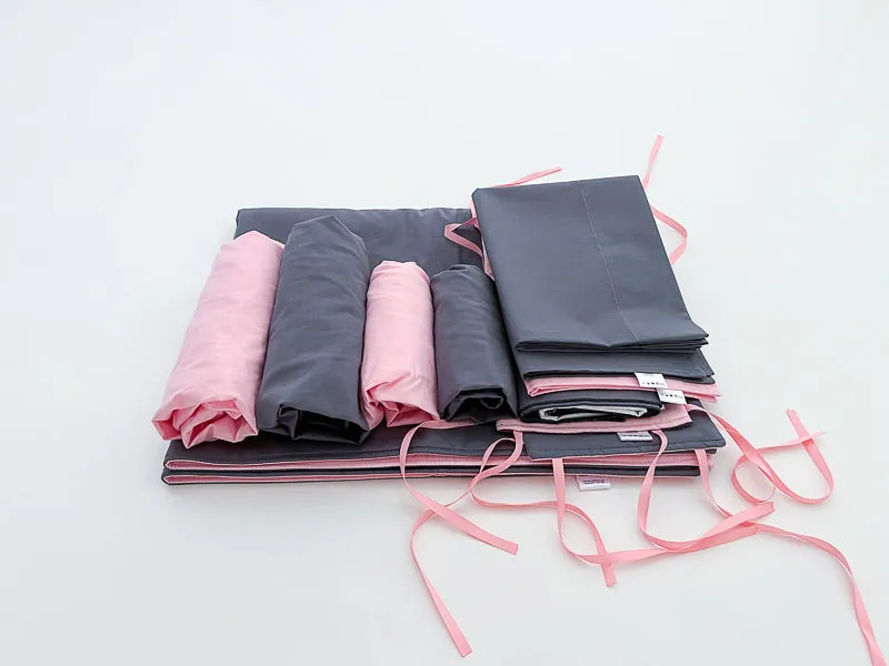 Steel Gray and Pink Baby Crib Bedding Set All in One