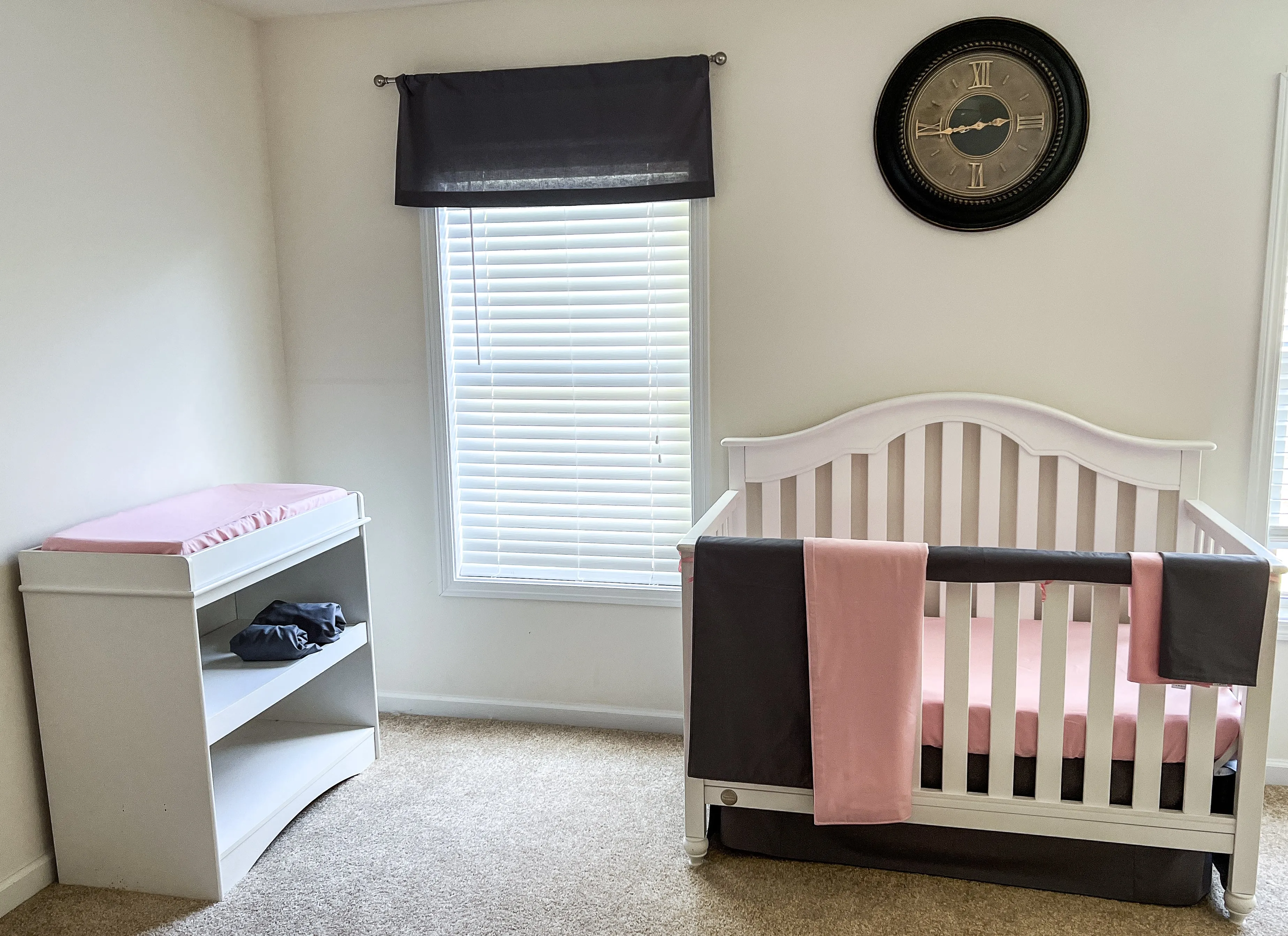 Steel Gray and Pink Baby Crib Bedding Set All in One