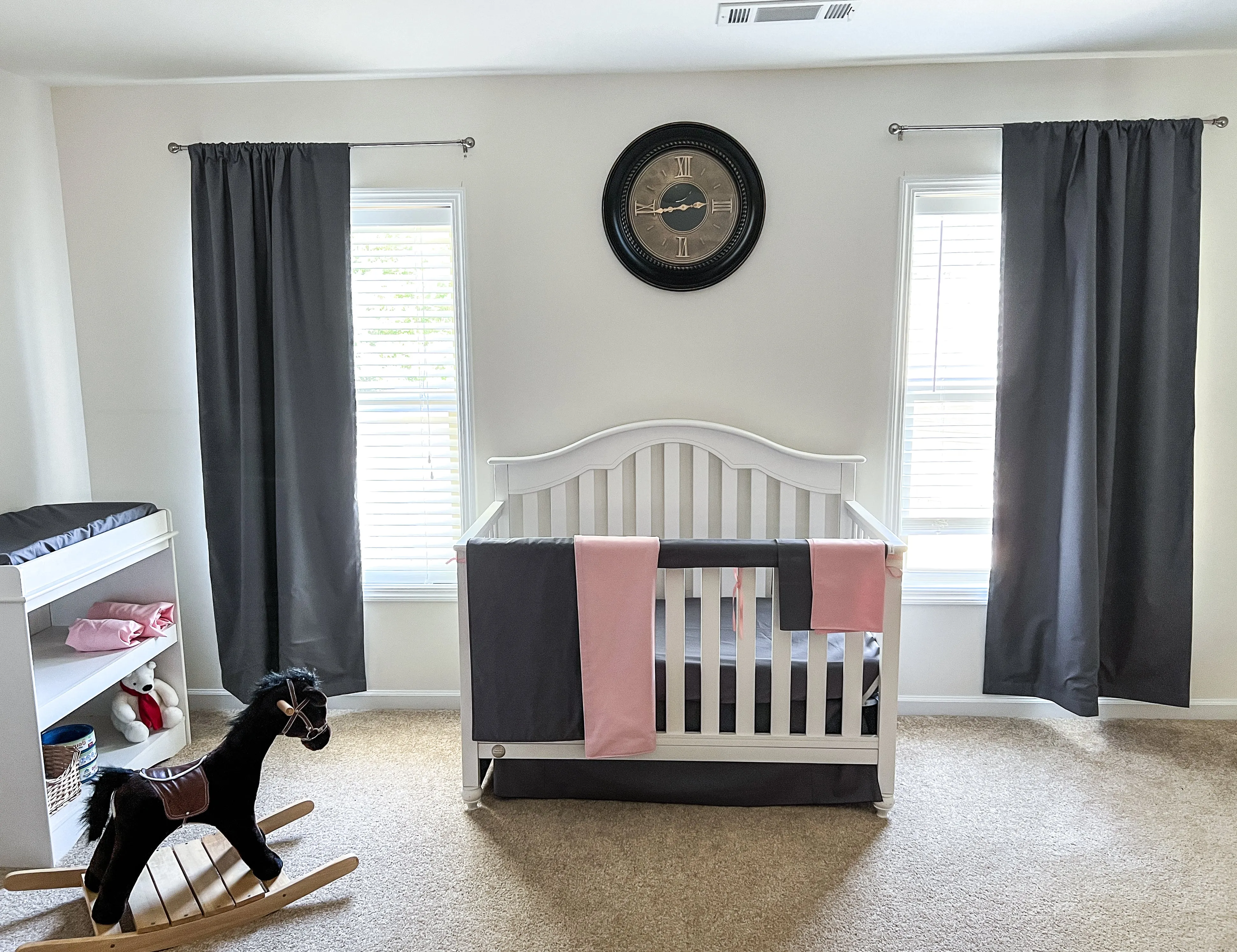 Steel Gray and Pink Baby Crib Bedding Set All in One