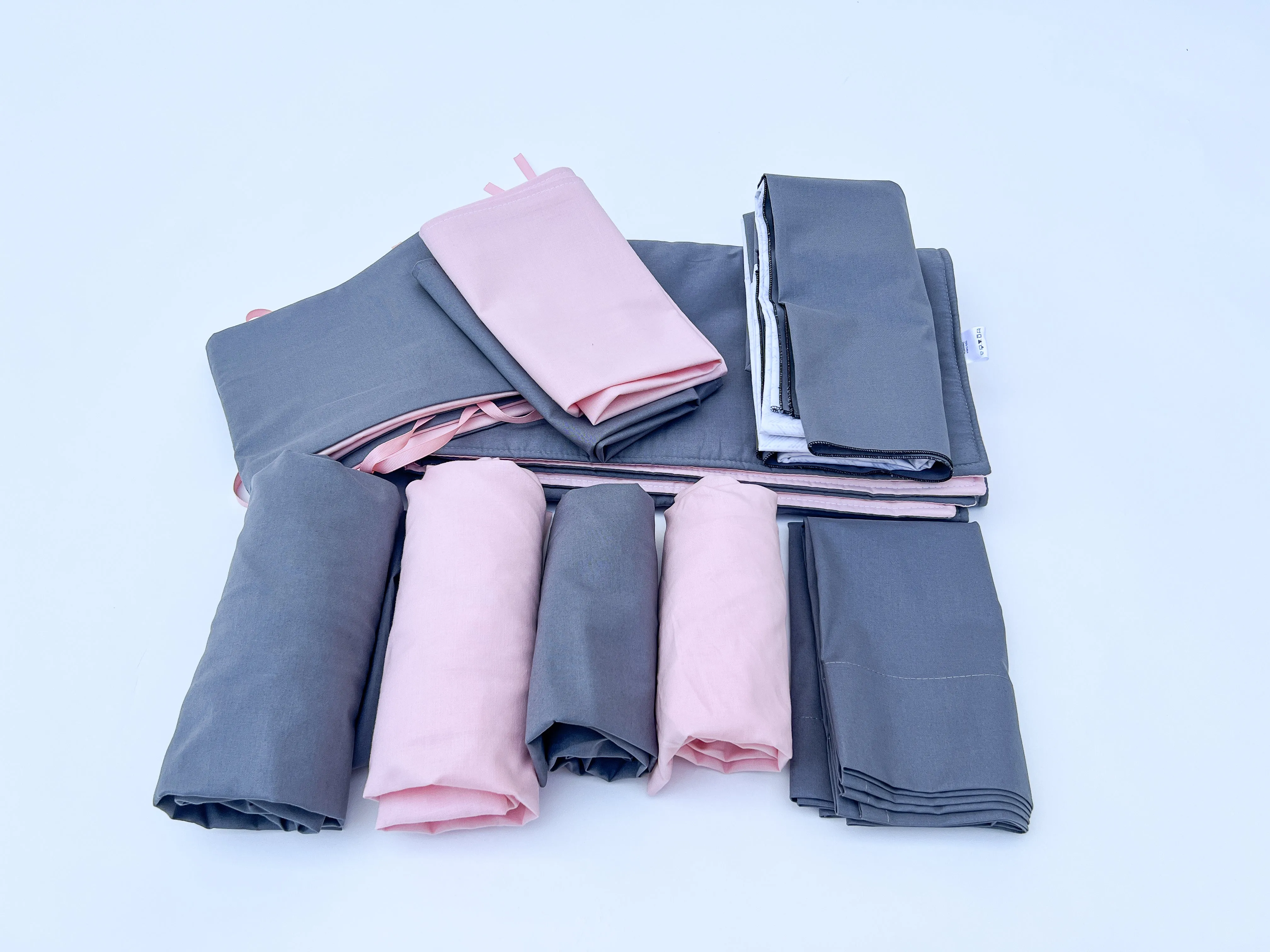 Steel Gray and Pink Baby Crib Bedding Set All in One