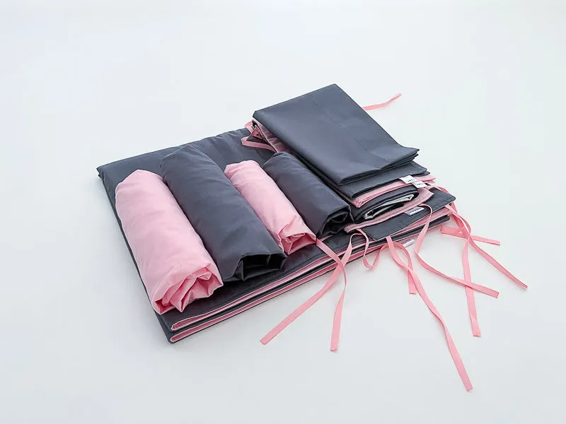 Steel Gray and Pink Baby Crib Bedding Set All in One