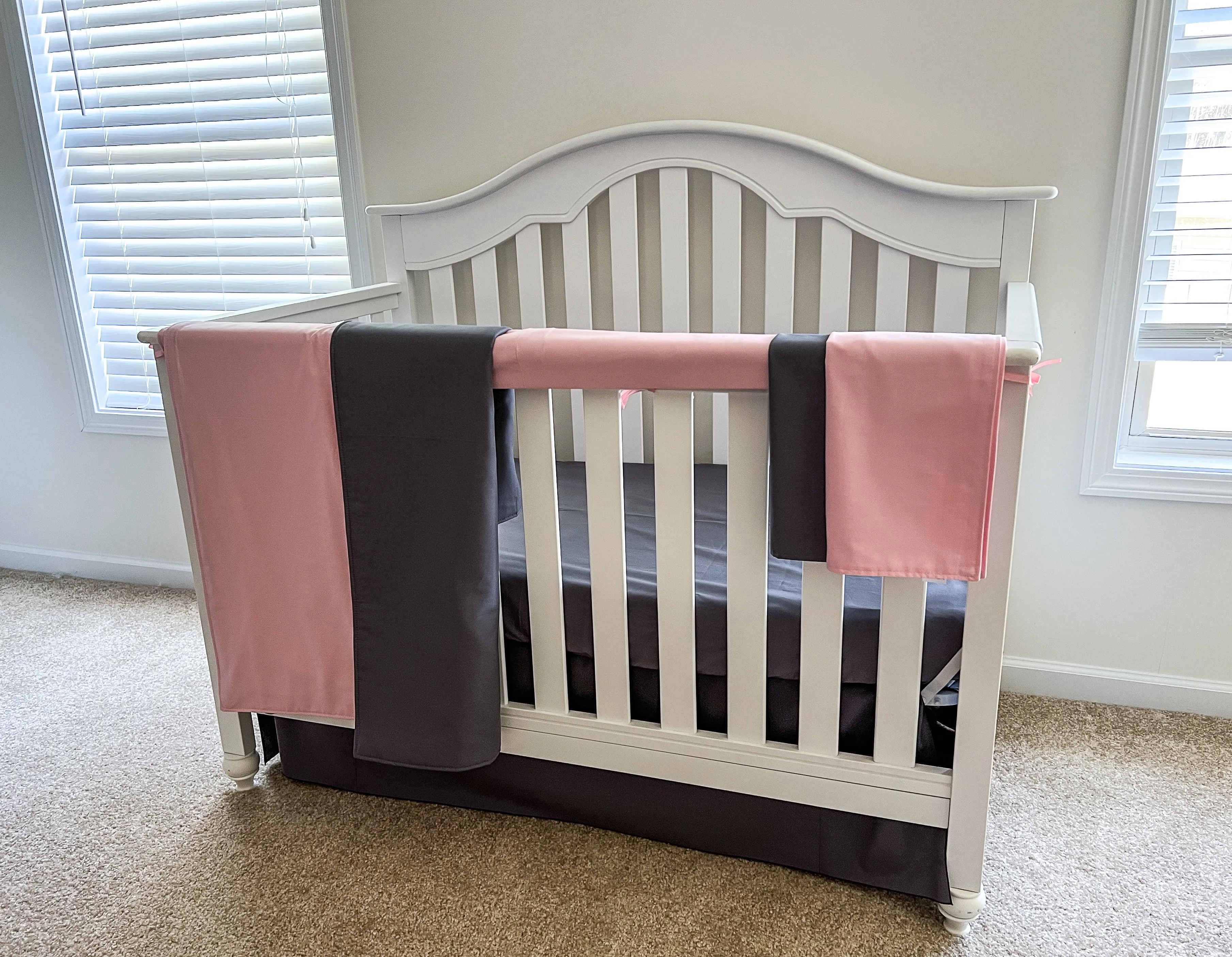 Steel Gray and Pink Baby Crib Bedding Set All in One