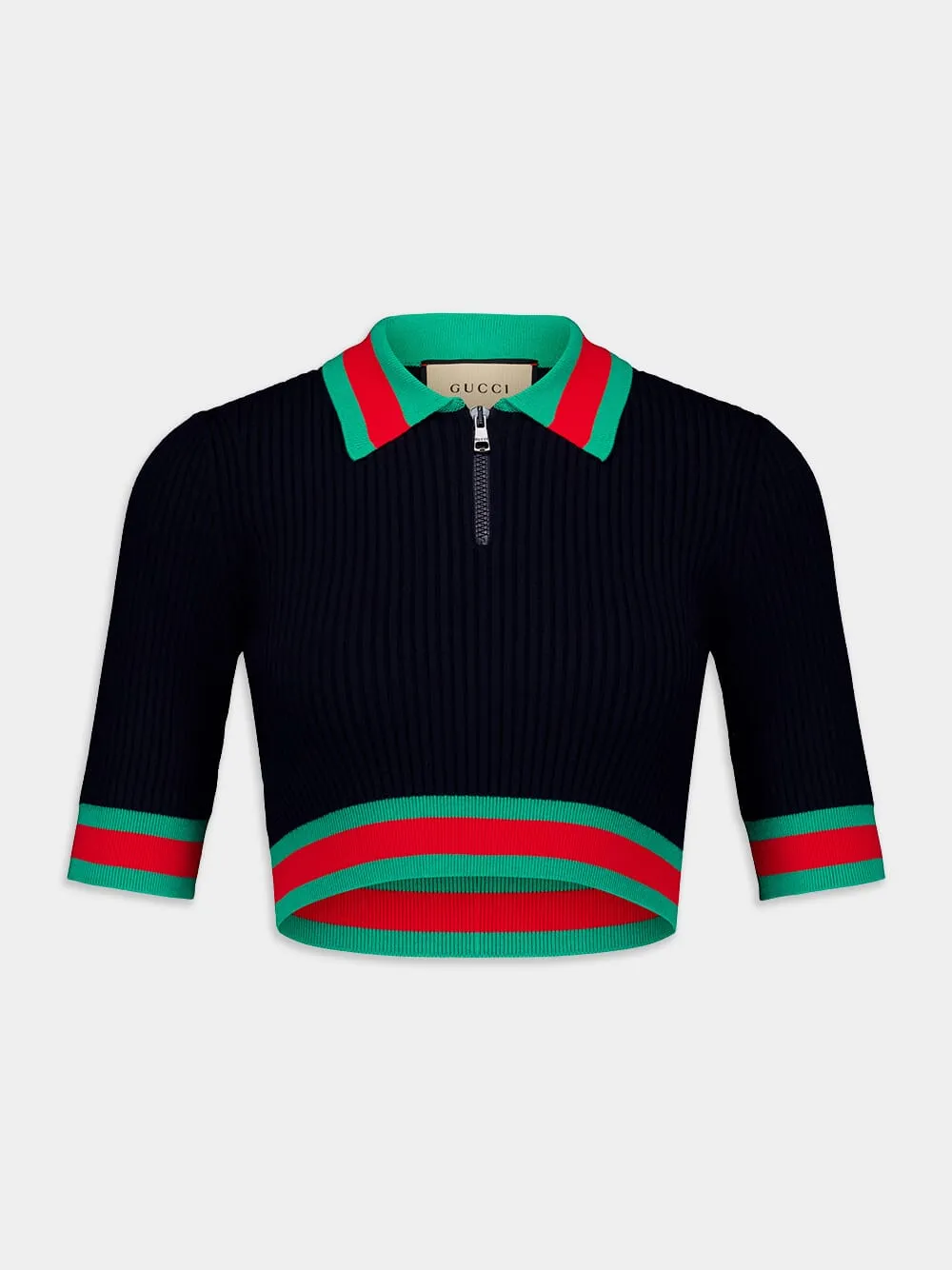 Stretch Viscose Cropped Polo Shirt