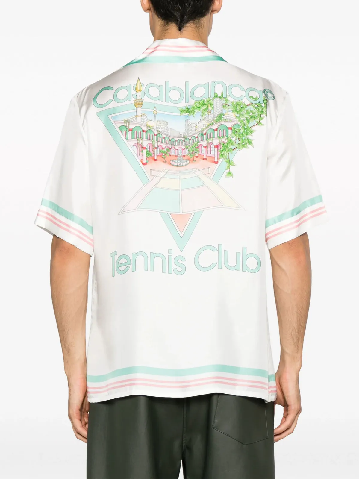 Striped-Edge Cuban-Collar Silk Shirt