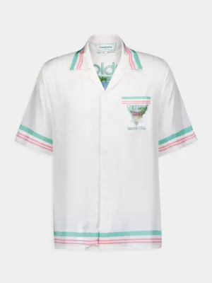 Striped-Edge Cuban-Collar Silk Shirt