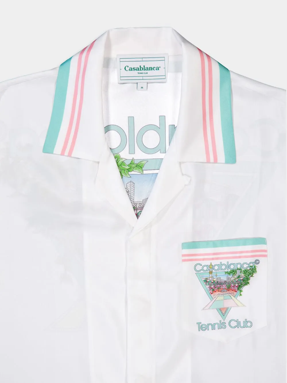 Striped-Edge Cuban-Collar Silk Shirt